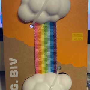 Bark Box Peace Fluff Super Chewer Rainbow Rubber With Nylon Strap Dog Toy 7X3"